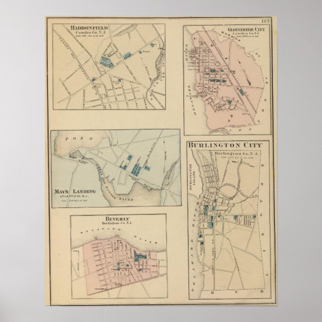 Pôster Haddonfield, Cidade de Gloucester, Burlington (Frente)