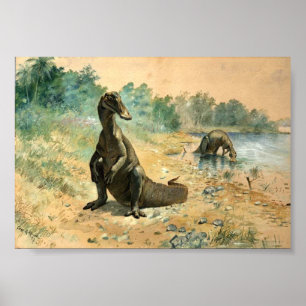 Poster Hadrosaurs por um lago