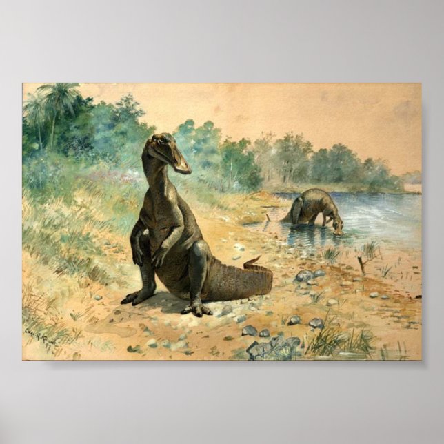 Poster Hadrosaurs por um lago (Frente)
