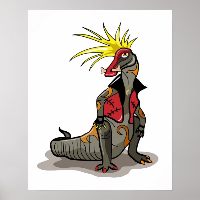 Poster Hadrosaurus Dinossaur Vestido Como Um Punk. (Frente)