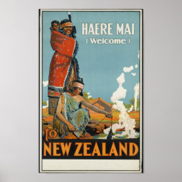Poster Haere Mai Bem-vindo à Nova Zelândia retro viagem a