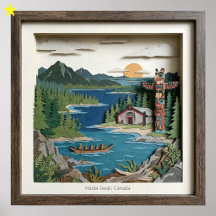 Haida Gwaii B.C. Canadá Colagem de Papel Diorama