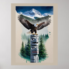 Poster Haida Totem e águia careca