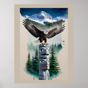 Poster Haida Totem e águia careca