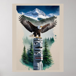 Poster Haida Totem e águia careca