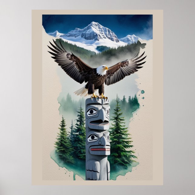 Poster Haida Totem e águia careca (Frente)