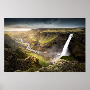 Poster Haifoss Waterfall Summer in Iceland