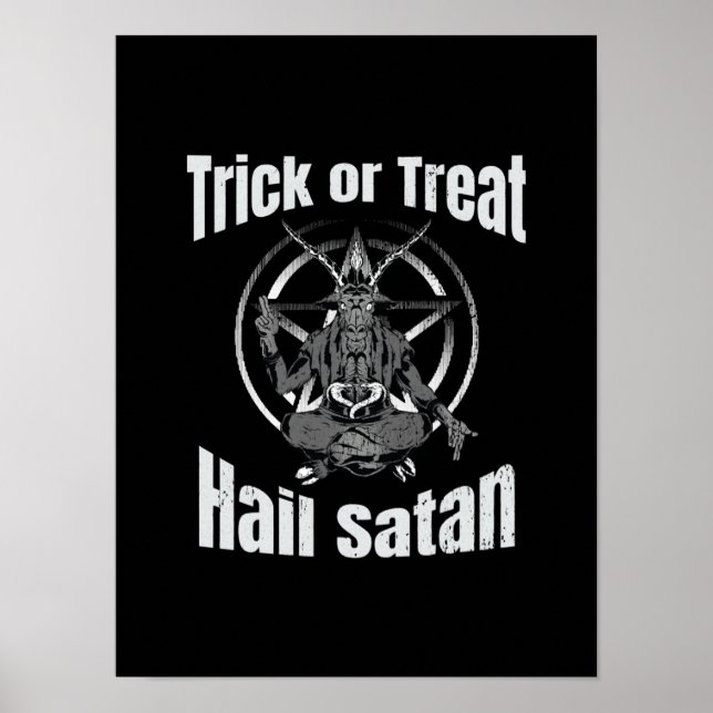 Poster Hail Satan Pentagram Goat Halloween (Frente)