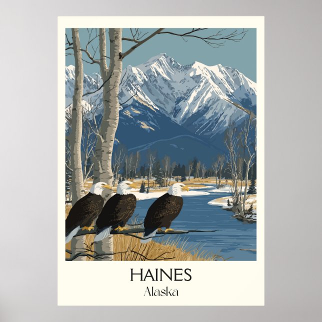 Poster Haines Alaska Eagles Snowy Mountains (Frente)