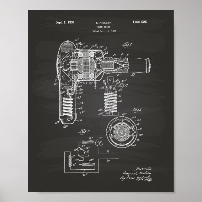 Pôster Hair Drier 1929 Patent Art Chalkboard (Frente)
