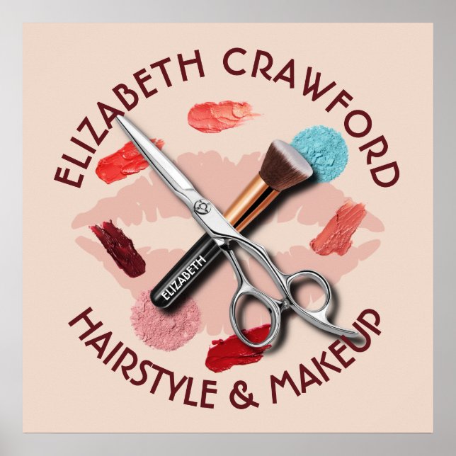 Poster Hair Makeup Stylist Beleza Salon E Seu Nome (Frente)