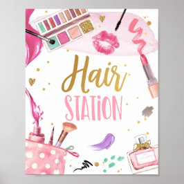 Poster Hair Station Spa Party Makeup Glamor Birthday
