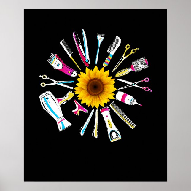 Poster Hair Stylist Barber Tools Floral (Frente)
