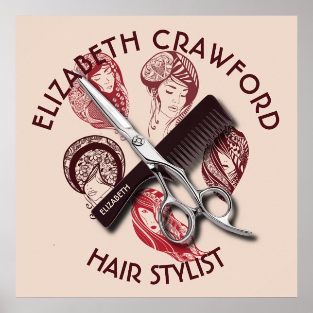 Poster Hair Stylist Hairdresser Ou Salão De Bela Com Nome (Frente)