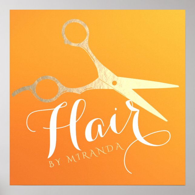 Poster Hairstylist Makeup Salon Chic Orange Tesoura Doura (Frente)