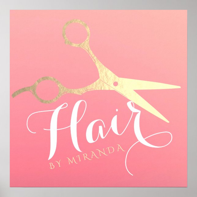 Poster Hairstylist Makeup Salon Modern Pink Tesoura Doura (Frente)