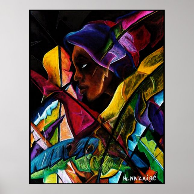 Poster Haitienne en Vitraux IV - entoilage de pastel (Frente)