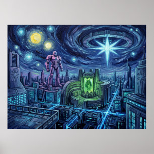 Poster Hala Noite Estrelada Paisagem Ficção Científica