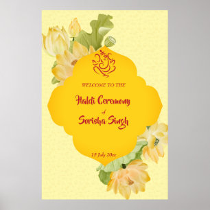 Poster Haldi pithi yellow lotus flowers welcome sign