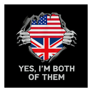 Pôster Half American Half British USA England Flag Mens W