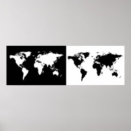 Pôster half black/ half white world map