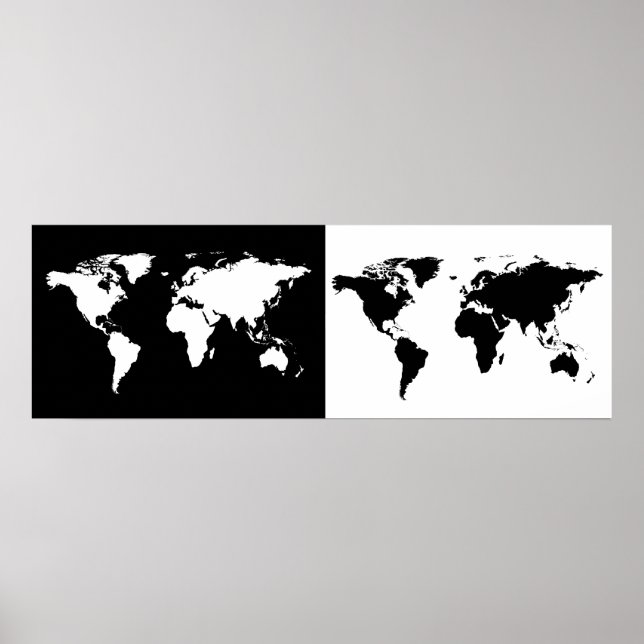 Pôster half black/ half white world map (Frente)