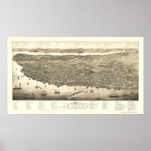 Pôster Halifax, NS, mapa panorâmico de Canadá - 1879