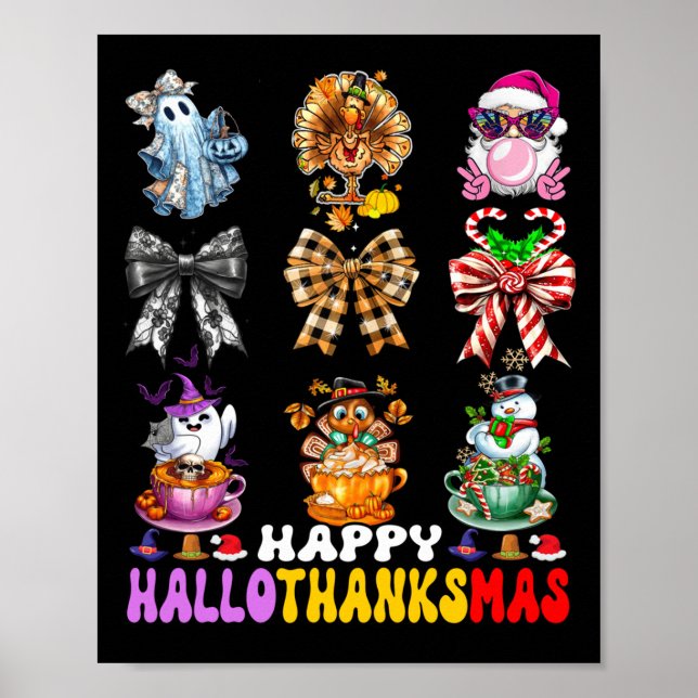 Poster Hallothanksmas Coquette Bow Halloween Thanksgiving (Frente)