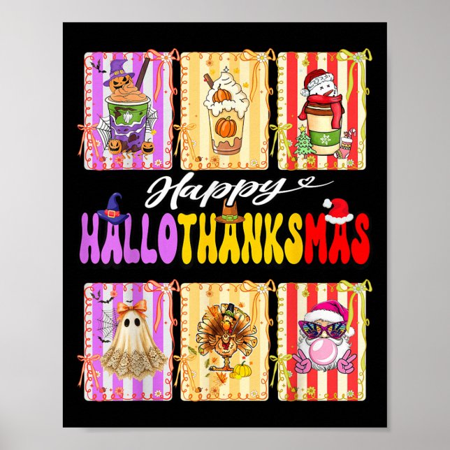 Poster Hallothanksmas Cute Turkey Santa Halloween Thanksg (Frente)