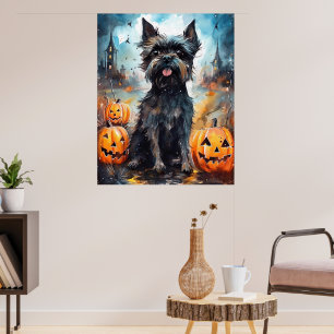 Poster Halloween Affenpinscher Com Pumpkins Assustado