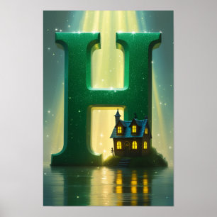 Poster Halloween Alfabeto Crianças ABC Letra H