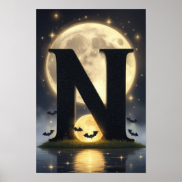 Poster Halloween Alphabet Kids ABC Letter N