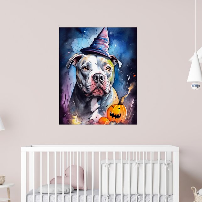 Poster Halloween American Staffordshire Com Abóboras (Berçário 2)