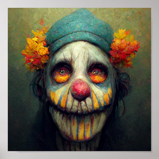 Poster Halloween Art. Sad and Scary Clown. AI Created