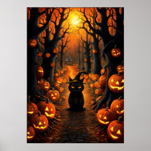 Poster Halloween Art Witch Cat