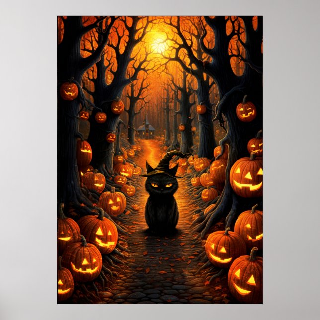 Poster Halloween Art Witch Cat (Frente)