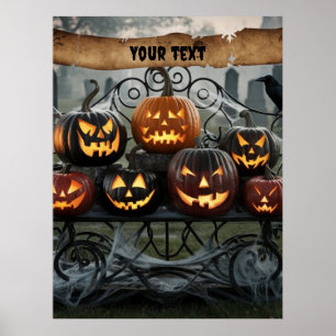 Poster Halloween assustador Jack-o-Lanternas com teias de