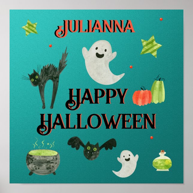 Poster Halloween Azul e Verde (Frente)