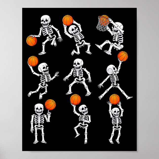 Poster Halloween Basketball Skeletons Dunking Dribble Boy (Frente)