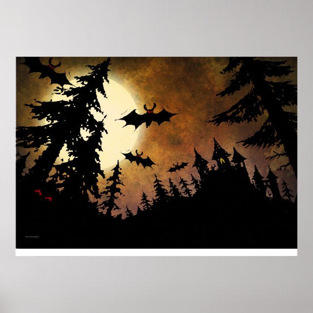 Poster Halloween Bats, Castle e Lua (Frente)