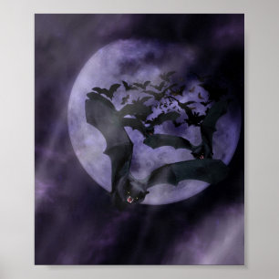 Poster Halloween Bats em uma Noite de Lua Completa