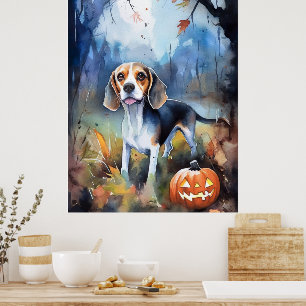 Poster Halloween Beagle Com Pumpkins Assustado
