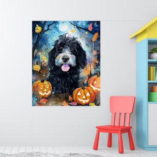 Poster Halloween Bernedoodle Com Pumpkins Assustado