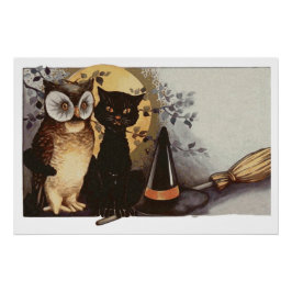 Pôster Halloween Black Cat and Owl