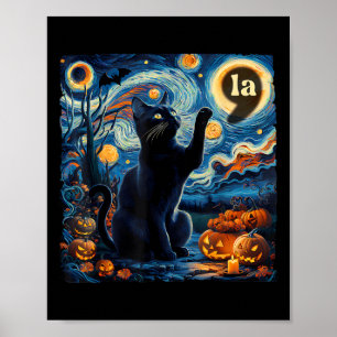 Poster Halloween Black Cat Comma La Starry Night Art Kama