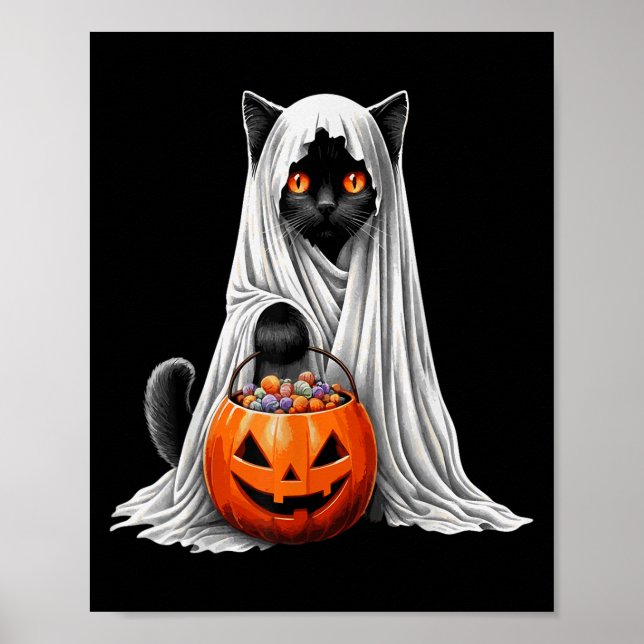 Poster Halloween Black Cat Ghost Costume Pumpkin  (Frente)