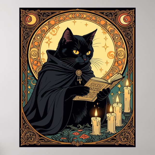Poster Halloween Black Cat Reading A Book (Frente)