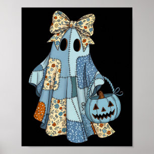 Poster Halloween Blue Denim Ghost Trendy Denim Patch