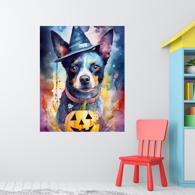 Poster Halloween Blue Heeler Com Pumpkins Assustado (Berçário 1)