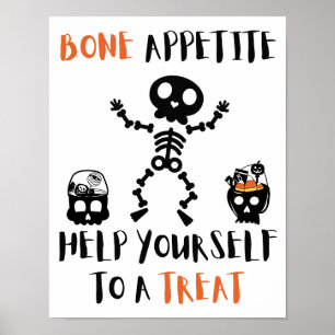 Poster Halloween Bone Appetite skeleton assustador porta